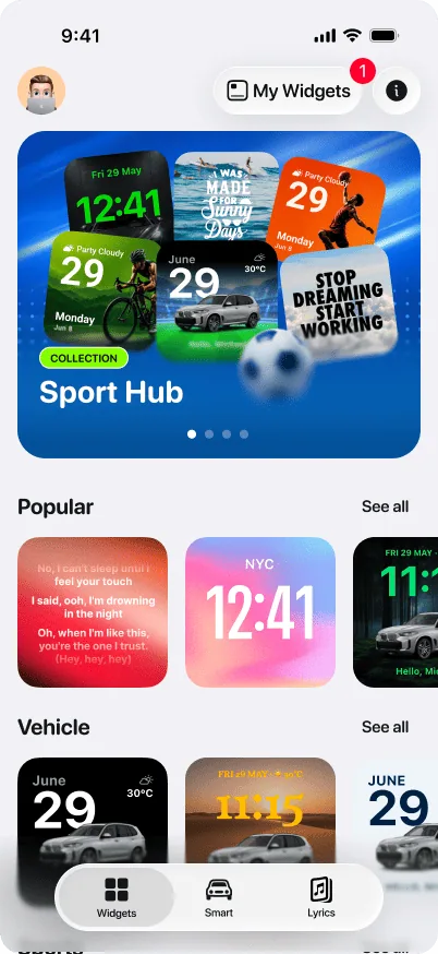 CARFACE app — browsing widget collections
