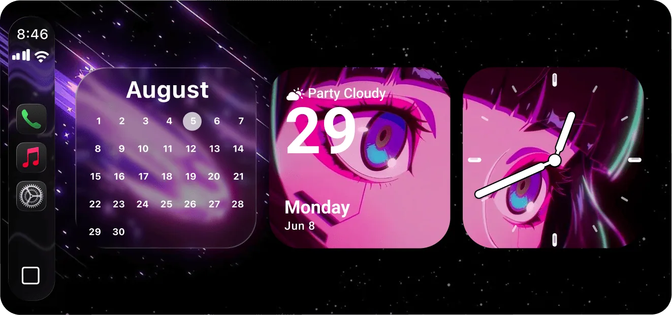 Anime themed widgets on a CarPlay screen