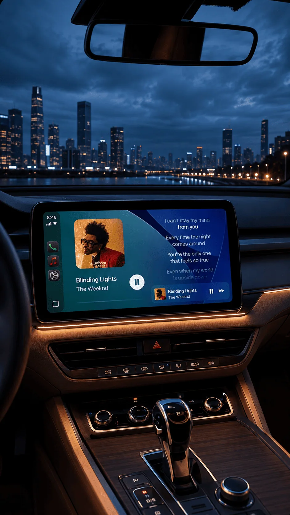 Lyrics running on the CarPlay screen in the car