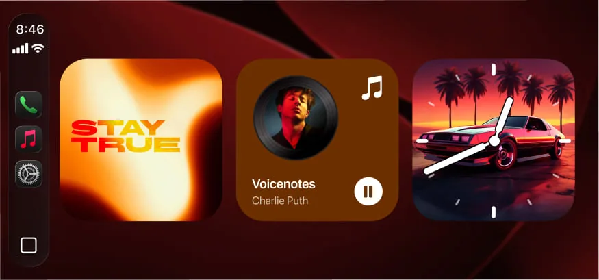 Three CARFACE widgets on a CarPlay screen